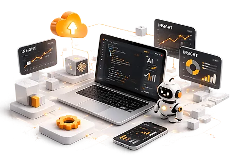 Technology dashboard and autonomous assistant illustration